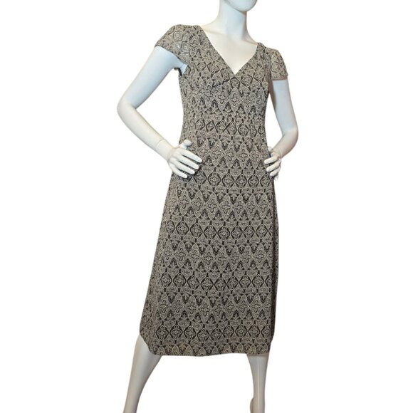 Chocolate Brown V Neck Medallion Print  Midi LOFT Dress sz 4 - Picture 4 of 9